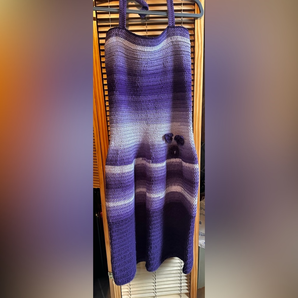 Handmade crochet purple hombre dress BoHo knit sundress with straps